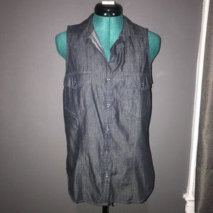 sleeveless chambray button down shirt